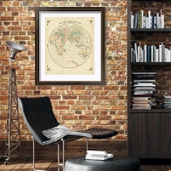 «Карта Восточного полушария, 19 в.» в интерьере кабинета в стиле лофт с кирпичными стенами
