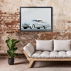 «Buick Roadmaster Riviera (76C) '1949» в интерьере гостиной в стиле лофт над диваном