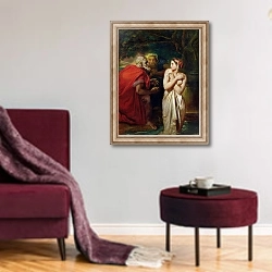 «Susanna and the Elders, 1856» в интерьере гостиной в бордовых тонах