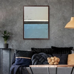 «Серо-синяя абстракция с полосками» в интерьере гостиной в стиле лофт в серых тонах