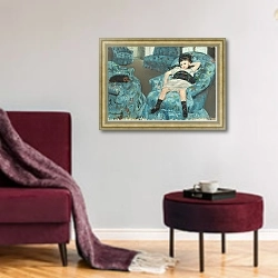 «Little Girl in a Blue Armchair, 1878» в интерьере гостиной в бордовых тонах