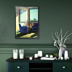 «Conversation, 2002» в интерьере прихожей в зеленых тонах над комодом