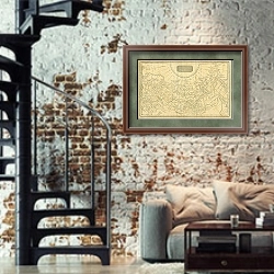 «Карта Российской империи 4» в интерьере двухярусной гостиной в стиле лофт с кирпичной стеной
