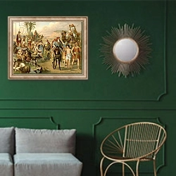 «Joseph is sold by his Brothers» в интерьере классической гостиной с зеленой стеной над диваном