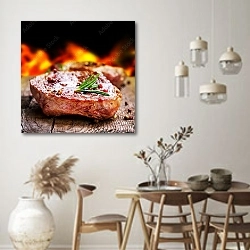 «Стейк на гриле. Барбекю» в интерьере кухни в стиле ретро над обеденным столом