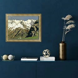 «Mont Blanc Mountains, 1897 1» в интерьере классической спальни с темными стенами