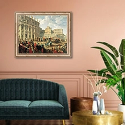 «Charles de Bourbon visiting Pope Benedict XIV at St Peter's, Rome, 1745» в интерьере классической гостиной над диваном
