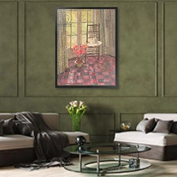 «Interior with geranium» в интерьере гостиной в оливковых тонах
