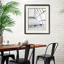 «Diagonals made of glass» в интерьере столовой в скандинавском стиле с кирпичной стеной
