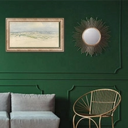 «A Distant View of Edinburgh» в интерьере классической гостиной с зеленой стеной над диваном