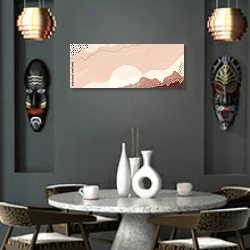 «Абстрактный пейзаж с горами 26» в интерьере в этническом стиле над столом