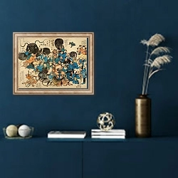 «Namazu being attacked by peasants» в интерьере в классическом стиле в синих тонах