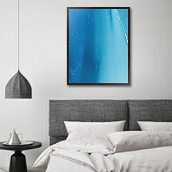 «Abstract azure and blue ink art 3» в интерьере спальне в стиле минимализм над кроватью