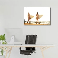 «Две девушки серфингистки» в интерьере офиса над рабочим местом
