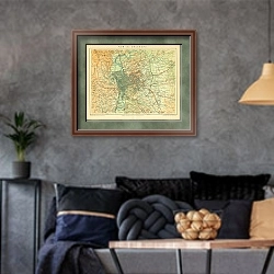 «Карта Рима и окрестностей» в интерьере гостиной в стиле лофт в серых тонах