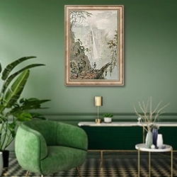 «Murichom to Choka, 1783» в интерьере гостиной в зеленых тонах