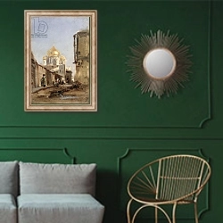«Study of Tobolsk, 1842» в интерьере классической гостиной с зеленой стеной над диваном
