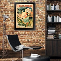 «Poster for 'Le Miroir' at the Folies-Bergere, a pantomime by Rene Maizeroy» в интерьере кабинета в стиле лофт с кирпичными стенами