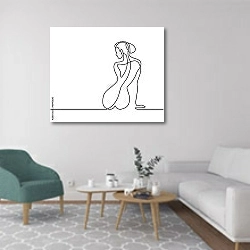 «Силуэт сидящей женщины» в интерьере гостиной в скандинавском стиле с зеленым креслом