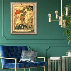 «St. George and the Dragon 1» в интерьере в классическом стиле с зеленой стеной