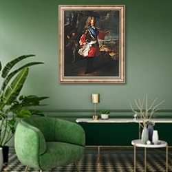 «Louis de France Le Grand Dauphin, 1697» в интерьере гостиной в зеленых тонах
