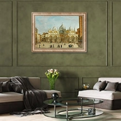 «Saint Mark’s Square, Venice» в интерьере гостиной в оливковых тонах