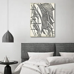 «Zeilboten op een werfhelling» в интерьере спальне в стиле минимализм над кроватью