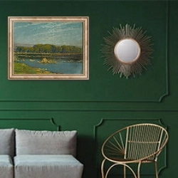«Pri rieke» в интерьере классической гостиной с зеленой стеной над диваном