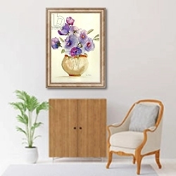 «Purple Anemones in a vase» в интерьере в классическом стиле над комодом