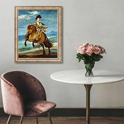 «Prince Balthasar Carlos on horseback, c.1635-36» в интерьере в классическом стиле над креслом