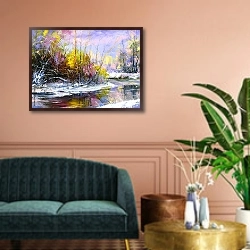 «Зимний пейзаж» в интерьере классической гостиной над диваном