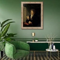 «August, Duke of Saxony, 1813» в интерьере гостиной в зеленых тонах