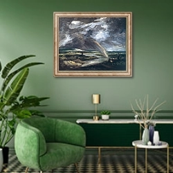 «The Storm 4» в интерьере гостиной в зеленых тонах
