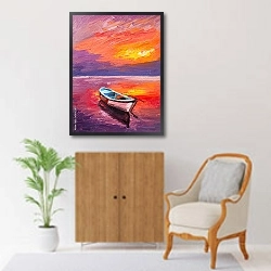 «Лодка в море на закате» в интерьере в классическом стиле над комодом