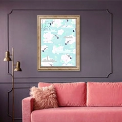 «Paradise City, 2015» в интерьере гостиной с розовым диваном
