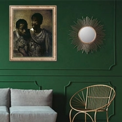 «Two Negroes, 1661» в интерьере классической гостиной с зеленой стеной над диваном
