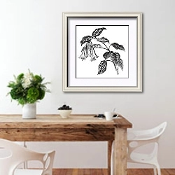 «Fuchsia fulgens vintage engraving» в интерьере кухни с деревянным столом