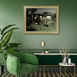 «Украинская ночь. 1905» в интерьере гостиной в зеленых тонах