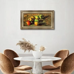 «Натюрморт с семью яблоками» в интерьере кухни с зелеными стенами