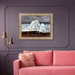 «The Wave, 1940-41» в интерьере гостиной с розовым диваном