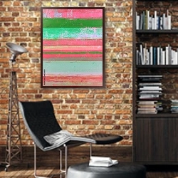 «Розово-зелёная абстракция» в интерьере кабинета в стиле лофт с кирпичными стенами