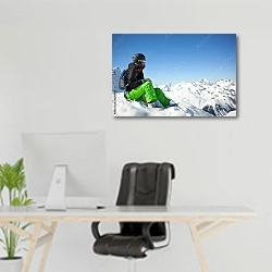 «Сноубордистка в Альпах» в интерьере офиса над рабочим местом