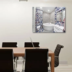 «Интерьер ванной комнаты с плиткой в современном стиле» в интерьере конференц-зала над столом