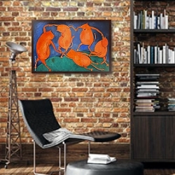 «Танец котов» в интерьере кабинета в стиле лофт с кирпичными стенами