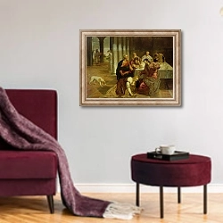 «The Conversion of Mary Magdalene, 1546-7» в интерьере гостиной в бордовых тонах