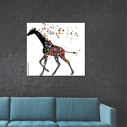 «Цветочный жираф» в интерьере в стиле лофт с черной кирпичной стеной