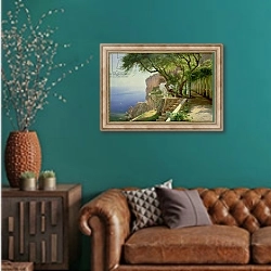 «Amalfi 1» в интерьере гостиной с зеленой стеной над диваном