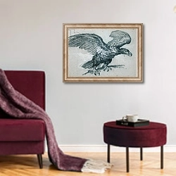 «An Eagle, 1811» в интерьере гостиной в бордовых тонах