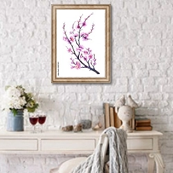 «Восточная вишневая ветка с розовыми цветами» в интерьере в стиле прованс над столиком