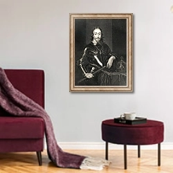 «Portrait of King Charles I from 'Lodge's British Portraits', 1823» в интерьере гостиной в бордовых тонах